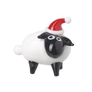Glass Sheep with Santa Hat