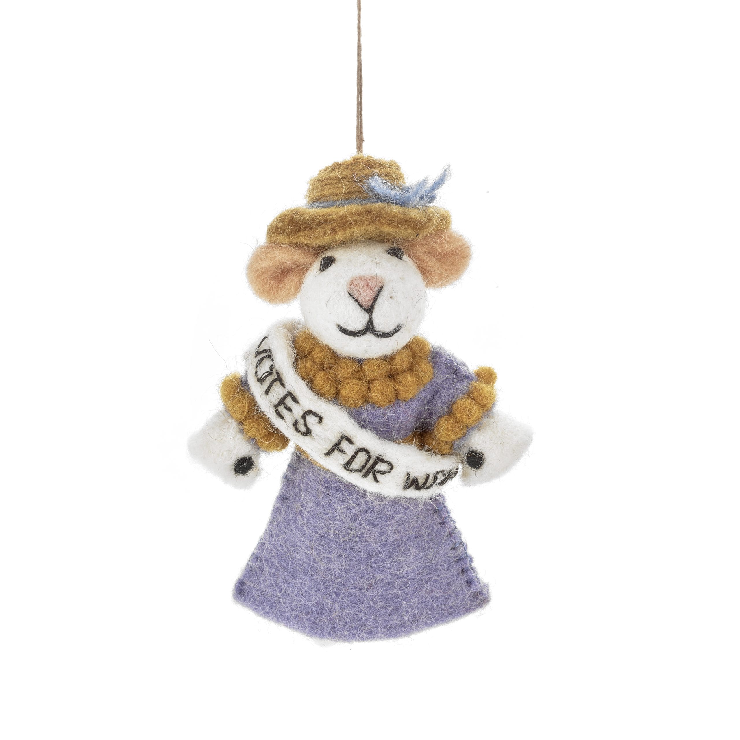 Emmeline the Suffragette Mouse Felt Handmade Hanging Decoration